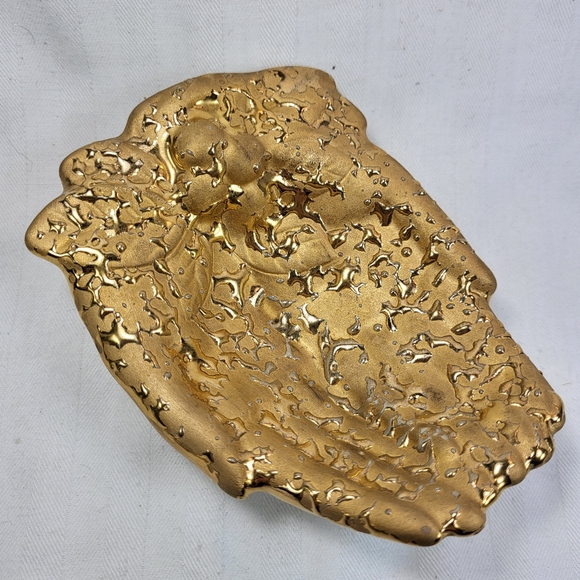 Holley Ross Weeping Bright Gold Trinket DISH 22K Open Hands Ceramic Vintage - Picture 1 of 12